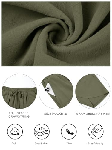 Jiflora Women's Harem Cotton Linen Pants Summer Womens Baggy Wide Leg Pants Beach Drawstring Trousers Green XXL - Thumbnail 5