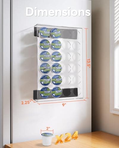 Magnetic K Cup Holder for Refrigerator, 24 K-Cup Acrylic Coffee Pod Holder with Magnets, Pod Organizer Storage for Home/Office, Coffee Station Organizer for Fridge, Drawer, 13.5"x9"x2.25" - Thumbnail 2