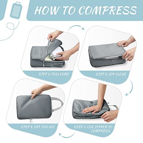 WOOMADA Compression Packing Cubes for Suitcases Travel Essentials 8 Set Expandable Travel Bags Organizer for Luggage(concrete grey) - Thumbnail 5