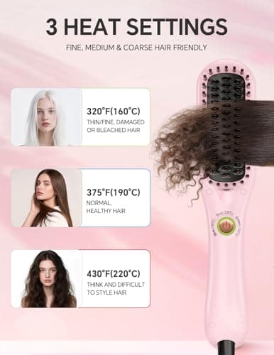 LANDOT Mini Hair Straightening Brush - Compact Heated Ionic Straightener Brush for Frizz-Free, Smooth Results, Lightweight Hot Comb & Travel Flat Iron Perfect for Short Medium Hair, Blush - Thumbnail 3