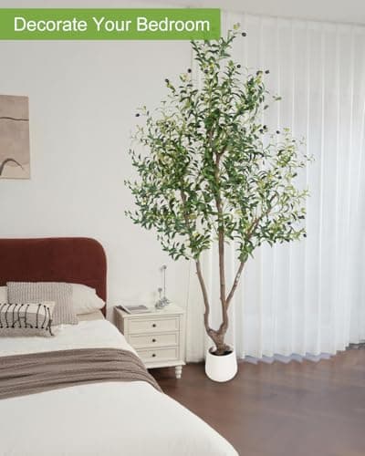 Sillaff Olive Tree 7FT Fake Tree Large Artificial Tree Indoor Faux Plants with Pot, Nearly Natural Olive Branches and Fruits for Living Room Home Office Decorations - Thumbnail 3