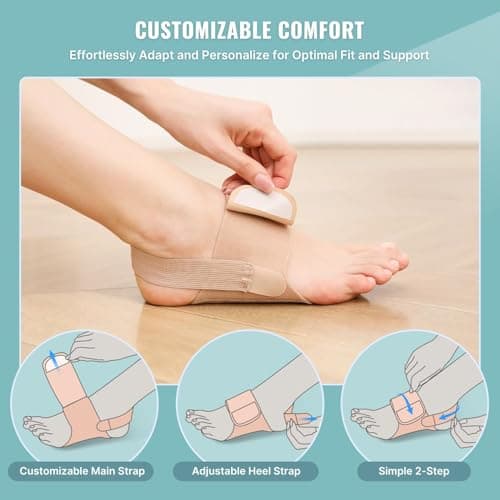 Fit Geno Arch Support Braces for Plantar Fasciitis Relief: Upgraded Non-Slip Wearable Arch Support w/Built-in Orthotics - Adjustable Bands w/Gel Pads for Flat Feet High & Fallen Arch Unisex - Thumbnail 4
