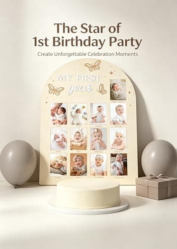 My First Year Photo Frame, Wooden Milestone Keepsake with Pre-marked 12 Monthly Infant Development Picture Slots, Wall Mountable Photo Board for Baby 1st Birthday Celebration, Lovely Shower Gift - Thumbnail 4