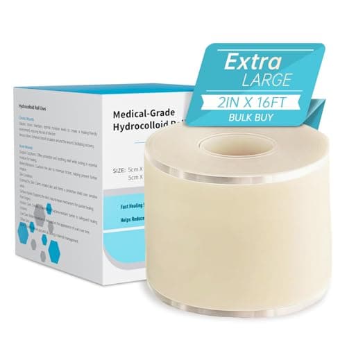 Medical Grade Hydrocolloid Bandages Roll, Hydrocolloid Pimple Patch Roll for Acne, Wound Care, Burns, Blisters, Bed Sore, First Aid Kit Essential, 0.3mm Thickness bandaids, 2in*16ft, Semi-Transparent