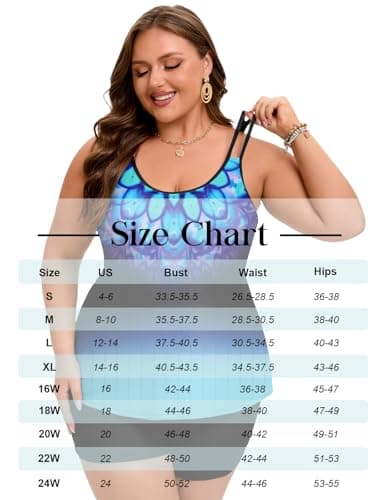 Arolina Plus Size Tankini Swimsuits for Women Tummy Control Removable Padded Bathing Suits Full Coverage Swimsuit 20W - Thumbnail 6