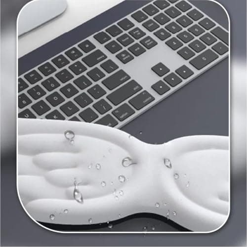 Angel Wing Wrist Rest Ergonomic Memory Foam Wrist Rest for Computer Keyboard Mouse Set with Cup Mat, Cute Gaming Keyboard Cushion Hand Support PU Leather Surface Anti-Slip Waterproof（White） - Thumbnail 5