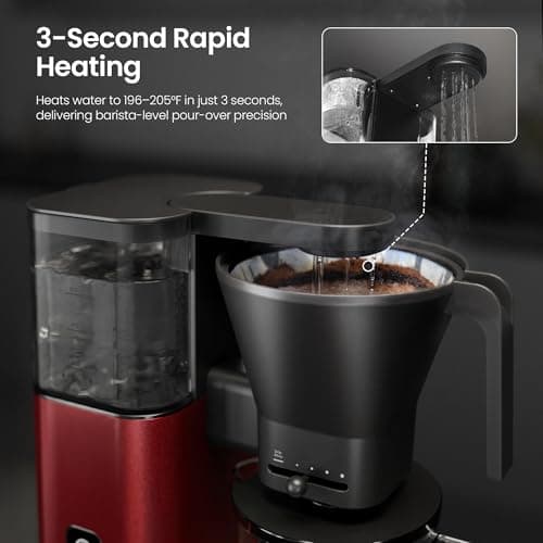 Kismile SCA-Certified 8 Cup Drip Coffee Maker, Pour Over Coffee Machine with 3s Instant Heat 197–205℉, Adjustable Flow Control, Removable Water Tank, Deep Cold Brew & 40 Min Keep Warm (Red) - Thumbnail 3