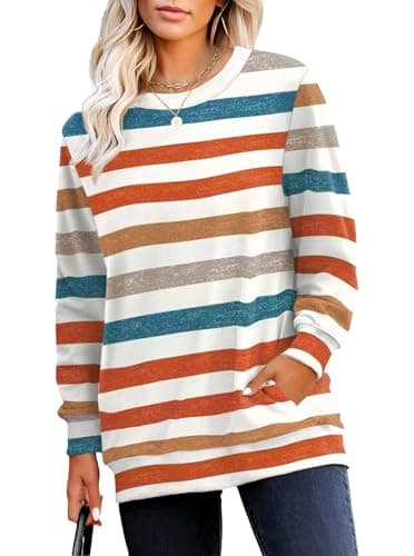 RUMIA Crewneck Fall Sweatshirts for Women Trendy- Women's Plain Long Sleeve Pullover Tops with Pockets Fashion - Image 1
