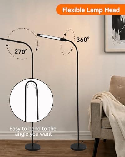 Pak Smart RGB Floor Lamp, LED Floor Lamp for Living Room, Modern Adjustable Gooseneck Standing Lamp with Music Sync, Scene Modes, Remote & Touch Control, Eye-Caring Reading Light for Bedroom Gaming - Thumbnail 5