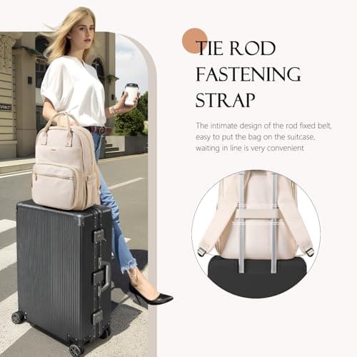 MDODO Laptop Backpack Women,16Inch Teacher Laptop Bag Backpack with Laptop Compartment Waterproof Carry on Daypack Backpack for Work,College,Travel,Trip,Nurse, Beige - Thumbnail 6