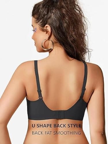 COCOMARTS Jelly Bras for Women No Underwire Seamless Push Up Comfortable Tshirt Everyday Deep V Bra with Support and Lift Black Medium - Thumbnail 5
