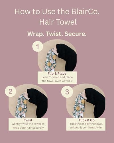 BlairCo. Microfiber Hair Towel Wrap for Women - Anti-Frizz Quick Dry Hair Wrap for Long Hair - Hair Towels for Women, Hair Drying Towel Wrap-Teal Butterfly Floral - Thumbnail 2