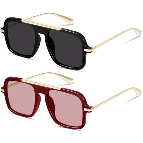 YMRFW Trendy Aviator Sunglasses for Women Men Retro Square 70s style Vintage Metal Designer UV Protection Shades - Image 1