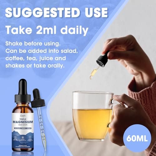 Magnesium Glycinate Liquid Drops with Taurate & Citrate, Magnesium Supplement for Sleep, Calm & Relaxation, with Potassium & Omega-3, High Absorption Formula, Blueberry Flavor, 2 Fl Oz - Thumbnail 5