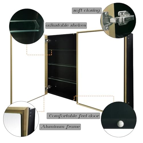 FOMAYKO Medicine Cabinet with Aluminum Framed Mirror,36"x32" Surface Mount or Recessed Mount Bathroom Vanity Mirror,Single Door Bathroom Mirror with Storage Cabinet - Thumbnail 4