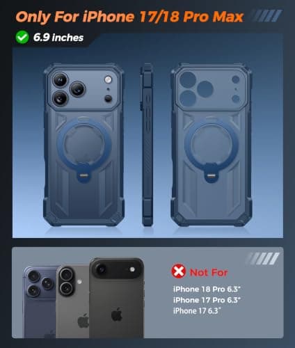 FNTCASE for iPhone 17 Pro-Max Case: [360 Spin Magnetic Ring Kickstand] [Compatible for MagSafe] [Screen Protector] Heavy Duty Military Grade Protective Phone Case with Stand Translucent Blue - Thumbnail 2