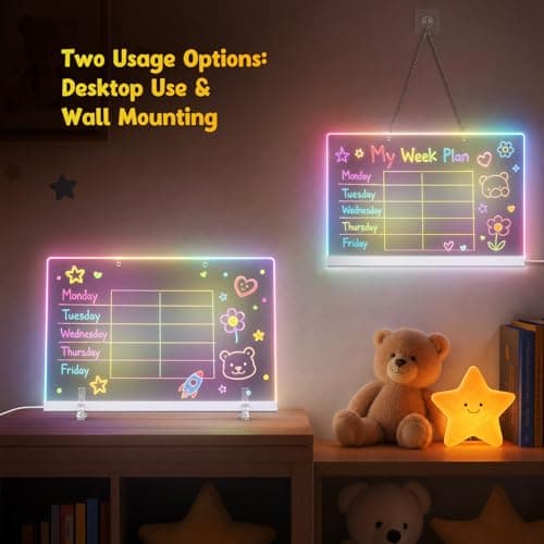 17'' Led Drawing Board for Kids - Flicker-Free LED Note Board, 10 Light Effects & 4 Light Intensities Drawing Tablet, Gifts for Girls Boys Aged 4-12, Doodle Glow Pad with Controller, 12 Markers - Thumbnail 6