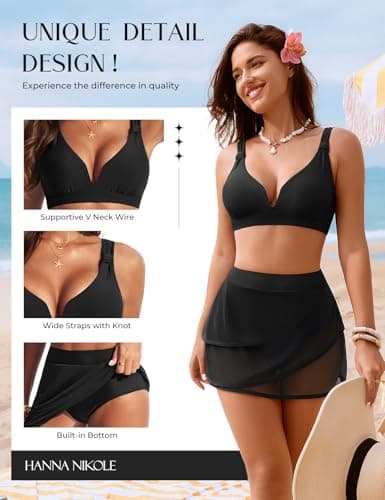 Hanna Nikole Tummy Control Swimsuits for Women Retro Skirted Bathing Suit High Waist Swimwear Maternity Black X Large - Thumbnail 4