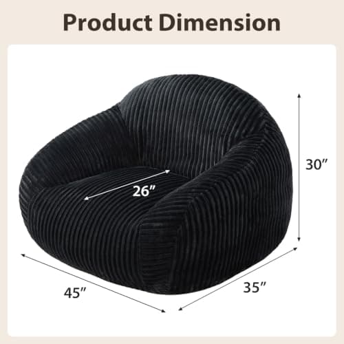 HUGHEAVEN Bean Bag Chair for Adults & Kids, Bean Bag with Armrests, Cozy Reading Chair with Back Support,Sofa for Bedroom, Living Room, Black - Thumbnail 2