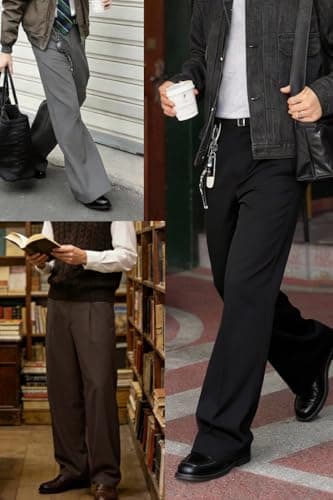 Heyfanee Wide Leg Dress Pants Men Loose Fit Pleated Slacks Baggy Stretchable Brown 30 - Thumbnail 2