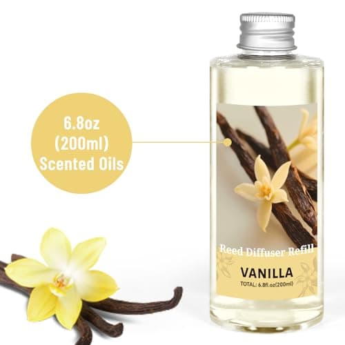 STRN Vanilla Essential Oil Reed Diffuser Refill 200ml Long-Lasting Aromatherapy, Natural Fragrance Liquid with Eco-Friendly Bottle for Home, Bedroom, Spa - Thumbnail 2