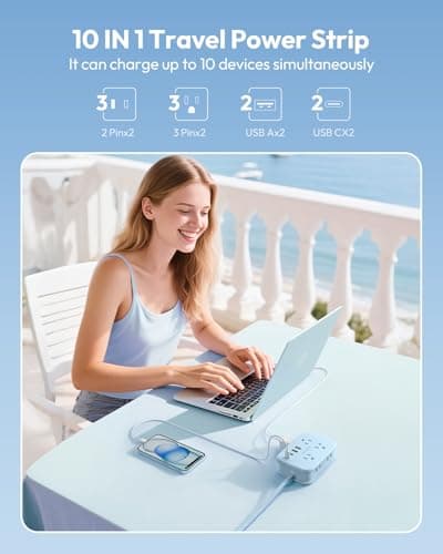 NTONPOWER Travel Power Strip, 6 Outlets 4 USB Ports(2 USB C), 4ft Extension Cord Wrapped Around Small Power Strip, Compact for Travel, Hotel, Cruise Approved, Blue - Thumbnail 3