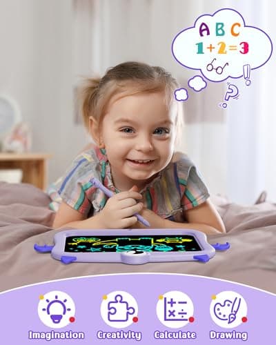 TEKFUN LCD Writing Tablet Doodle Board - 8.5 Inch Monster Colorful Erasable Drawing Pad - Kids Travel Essentials - Educational Toddler Toy for Ages 2-8 - Purple - Thumbnail 2