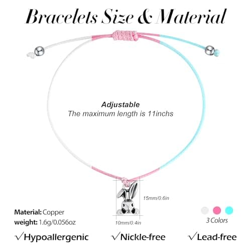 Eaciy Easter Bracelets Basket Stuffers Gifts for Girls Kids - 5 PCS Adjustable Bunny Rabbit Bracelet Christian Gift with Card - Thumbnail 6