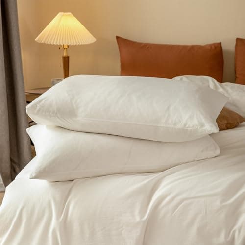 ELIMMO Cooling Super King Duvet Cover Set 3 Pieces-100% Washed Cotton Linen Like Textured Ultra Soft Cozy Bedding-Zipper Closure,Includes 1 Duvet Cover & 2 Pillow Shams(Off White,Super King 108"x98") - Thumbnail 4