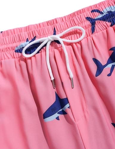ZAFUL Mens Swim Trunks with Compression Liner Stretch Beach Shorts Quick Dry with Pockets Board Shorts Pink-Blue Shark XL - Thumbnail 3