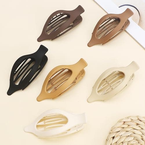 CHANDAT Flat Hair Clip 6 pcs Lay Down Claw Clips Hair Accessories for Women -Brown - Thumbnail 2