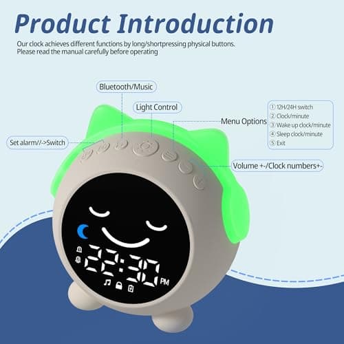 MRSCOZ Kids Alarm Clock for Sleep Training,Sleep Trainer,Ok to Wake Clock,Cute Cat Alarm Clock for Girls Boys Toddler with 10 Night Lights,9 Music Sounds, Auto-Off Timer,Cream White - Thumbnail 2