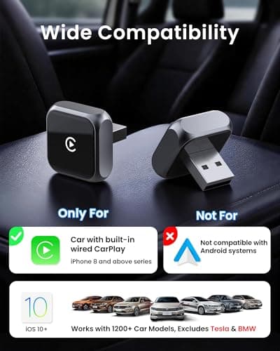 2026 Upgraded Wireless CarPlay Adapter for Apple iPhone iOS 10+, Fast Auto-Connection Wired to Wireless for Apple CarPlay Adapter Mini Size, USB-A/Type-C, Plug & Play, No Delay (Black) - Thumbnail 6