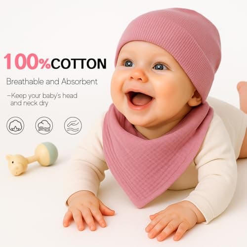 Sofier Baby Hats and Bibs Baby Beanies for Unisex Newborn Infant 0-6 Months Boys Girls Gift Set(US, Age, 0 Months, 6 Months, Pink) - Thumbnail 3