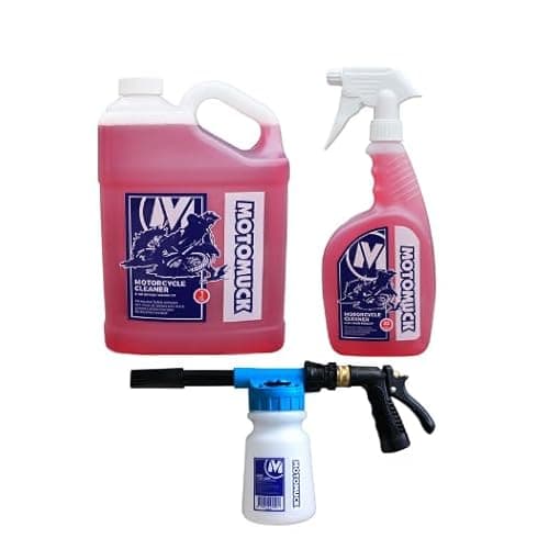 Motomuck 3 Piece Essentials Kit - Hose Conected Foam Gun/Foam Blaster - Motomuck 1 Gal PH Neutral Cleaner with Nano Coating tech foam gun soap refill - 32oz PH Neutral Nano trigger spray cleaner - Image 1