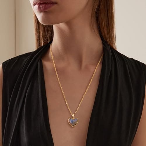 Fettero Gold Heart Necklace for Women, 14K Gold Plated Charm Necklaces Double Sided Love Heart Pendant Gold Necklace for Mom Wife Valentines' Day Jewelry - Thumbnail 5