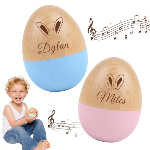 CHENGXINXINXI Personalized Wooden Easter Egg Rattle - Personalized Engraved Names and Designs, Perfect for Filling Easter Baskets for Family and Friends
