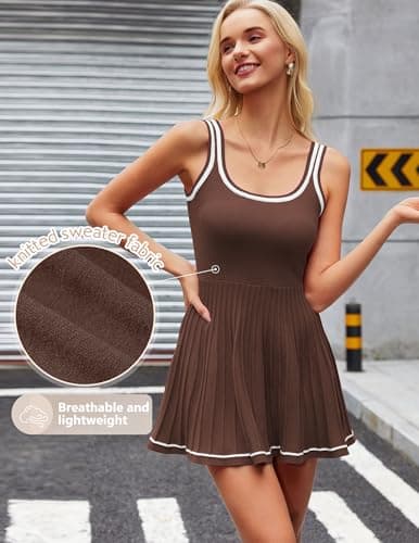 LOOKBOHO Athletic Dress for Women Casual Sleeveless Square Neck Sundress Workout Short Tennis Dress(BR,M) Brown - Thumbnail 4