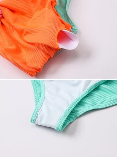 J·E Sterguard Girls Two Piece Swimsuits Teen Bikini Color Block Girls' Swimwear Ribbed Bikini Criss Cross Kids Swimsuits Size 9 1287-G - Thumbnail 5