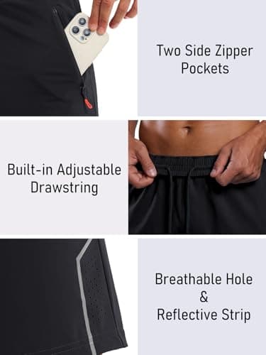 3rd hill Men's 7 inch Running Shorts with Zipper Pockets Quick Dry Athletic Gym Workout Shorts Lightweight Black M - Thumbnail 4