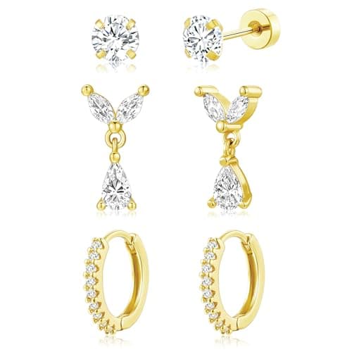 adoyi Gold Hoop Earrings for Women Surgical Steel Earrings Flat Back Studs Small Hoops for Sensitive Ears 14K Gold Plated Hypoallergenic Cartilage Earring for Lightweight Jewelry Gifts - Image 1