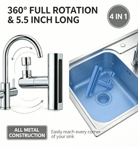 Faucet Extender, 5.5 Inch Long, 4 in 1 360° Waterfall Kitchen Faucet Head Replacement with 2 Adapters & Spanner, Metal Construction, Universal Adapter, Extender for Bathroom Sink. - Thumbnail 2