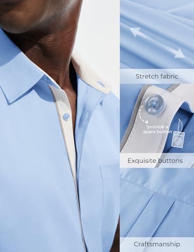 PJ PAUL JONES Mens Lightweight Dress Shirt Short Sleeve Untucked Shirts Casual Wrinkle Free Button Down Shirts Sky Blue S - Thumbnail 3