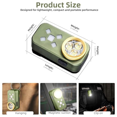 FOSFIS Rechargeable EDC Flashlight, 500 Lumens Portable Clip On Light, Pocket Flashlights Rechargeable, IP68 Waterproof Mini EDC Light for Signaling, Camping, Emergency (Green) - Thumbnail 2