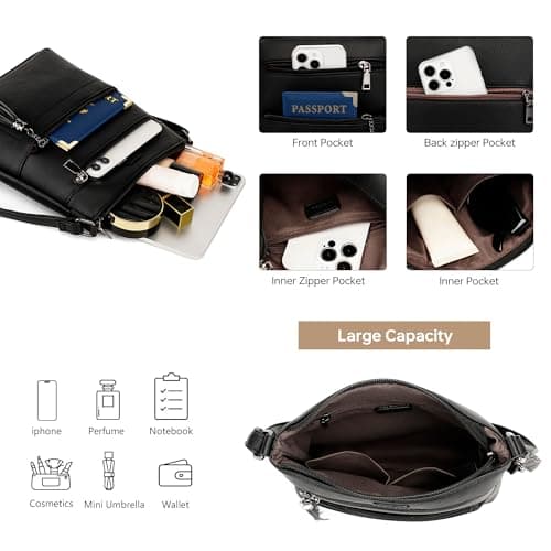Kiss Sea Crossbody Bags for Women Leather Travel Crossbody Purse with Tassel and Adjustable Strap Black - Thumbnail 4