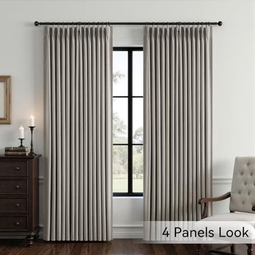 HushLoom Pinch Pleated Full Blackout Curtains for Bedroom & Living Room, Linen Textured Thermal Insulated Blackout Window Curtains & Drapes 90 Inches Long, 2 Panels Set(40" W x 90" L, Greige) - Thumbnail 2