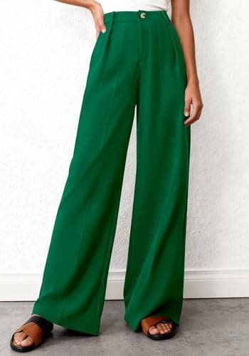 BTFBM Wide Leg Pants Woman 2026 High Waisted Button Business Casual Dressy Trousers Office Work Palazzo Pants Pockets(Green, X-Large) - Thumbnail 2