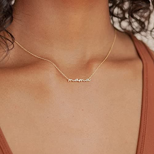 SLOONG Mama Necklaces for Women, Gifts for Mother, 14K Gold Plated Dainty Mother Matching Gift Non Tarnish Jewelry, Gifts for New Mom - Thumbnail 3