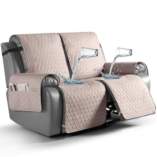 TAOCOCO 100% Waterproof Loveseat Recliner Covers, Non Slip Recliner Covers that Stay in Place, One-Piece Washable Reclining Loveseat Cover with Elastic Straps, Peach - Image 1