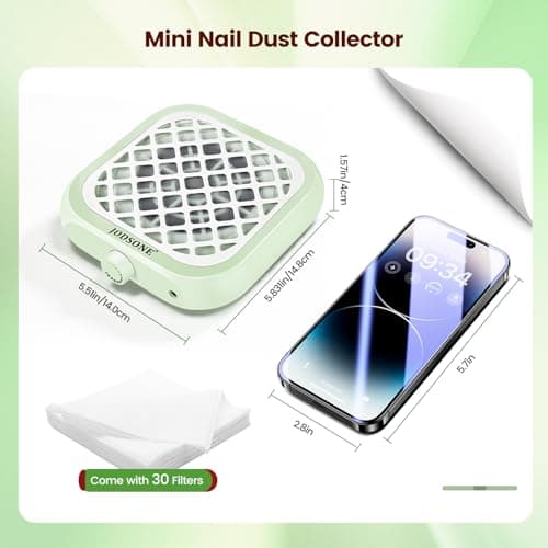JODSONE 6000RPM Mini Nail Dust Collector Powerful Suction Portable PocketSized Nail Salon with 30 Filters Green - Thumbnail 2